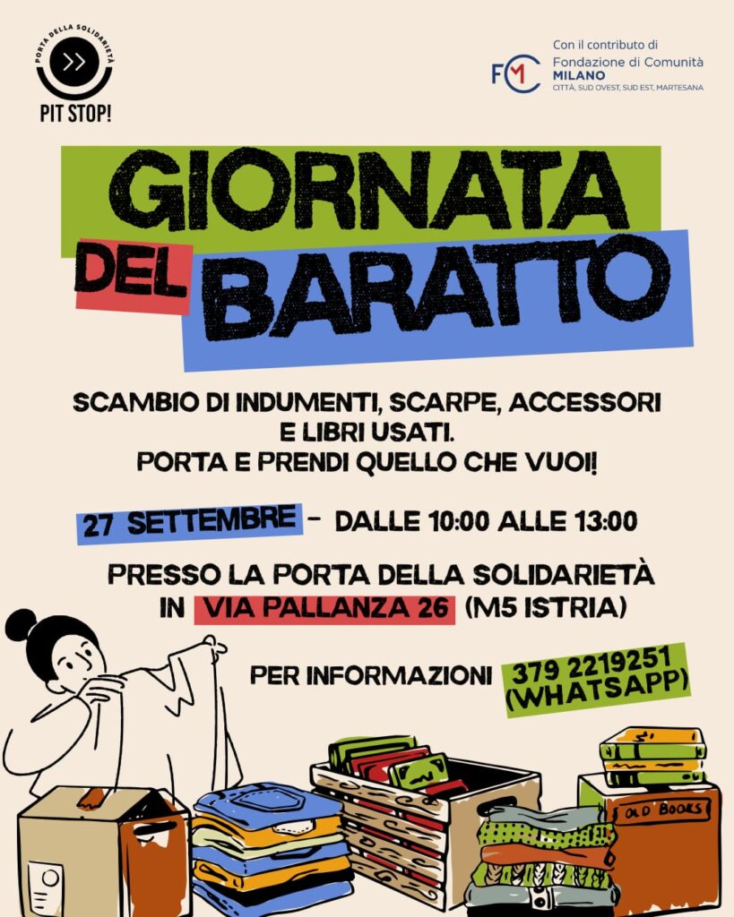 eventi per scambio di indumenti, scarpe, accessori, e libri usati.